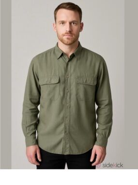 Crossings Olive Button-Up Shirt 100% silk